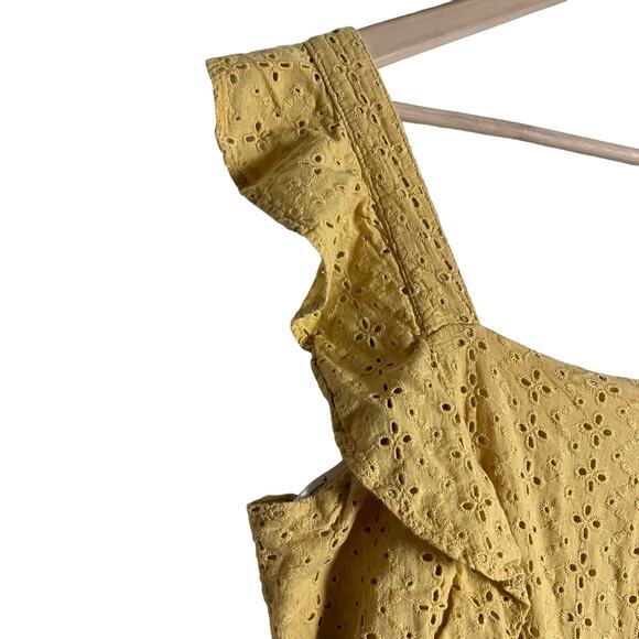 MinkPink My Friend Yellow Eyelet Wide Leg Flutter Sleeve Crop Jumpsuit Size L - Picture 9 of 14